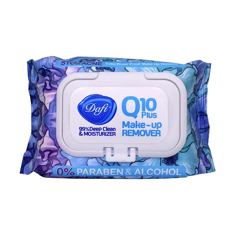 دستمال مرطوب پاک کننده آرایش چشم و صورت پوست های چرب دافی مدل Stop Acne بسته 50 عددی