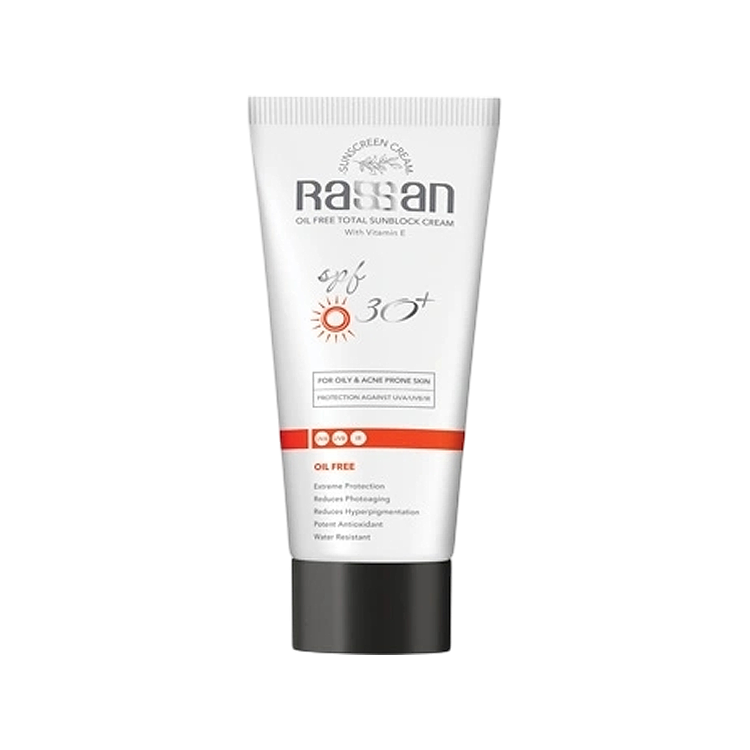 کرم ضد آفتاب بی رنگ پوست های چرب و جوشدار راسن SPF30 حجم 40 میلی لیتر