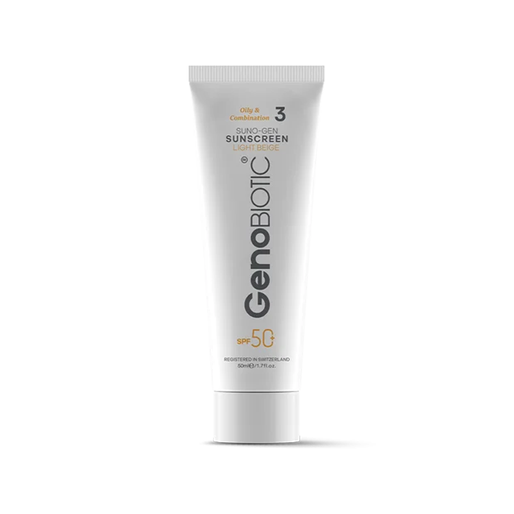 کرم ضد آفتاب بژ روشن پوست های مختلط و چرب سانوژن ژنوبایوتیک SPF50 حجم 50 میلی لیتر