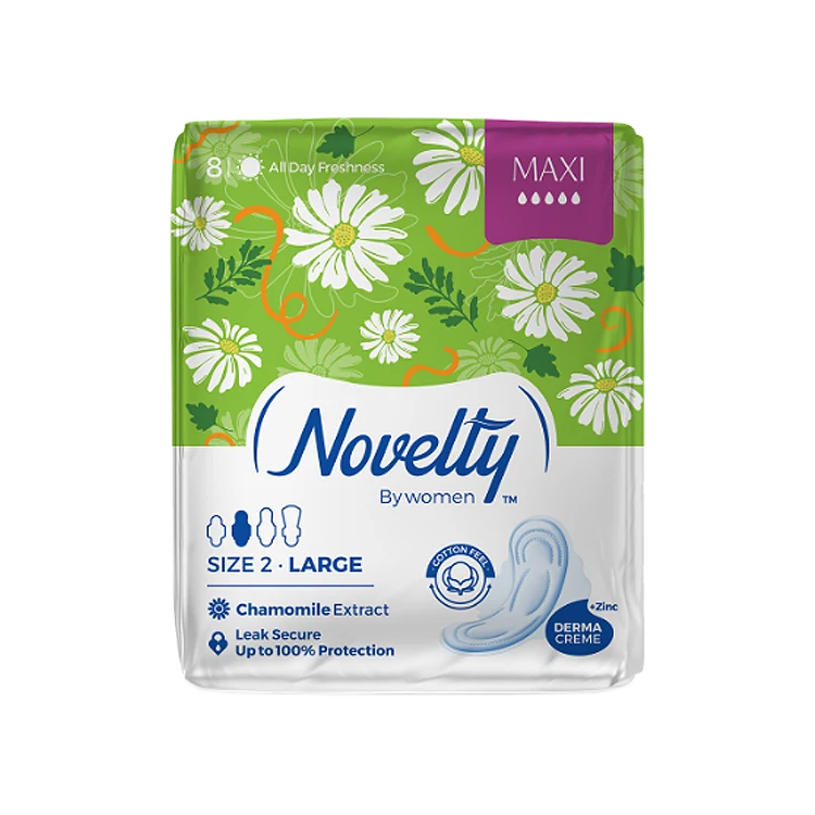 نوار بهداشتی بالدار پنبه ای ناولتی مدل Maxi سایز بزرگ بسته 8 عددی