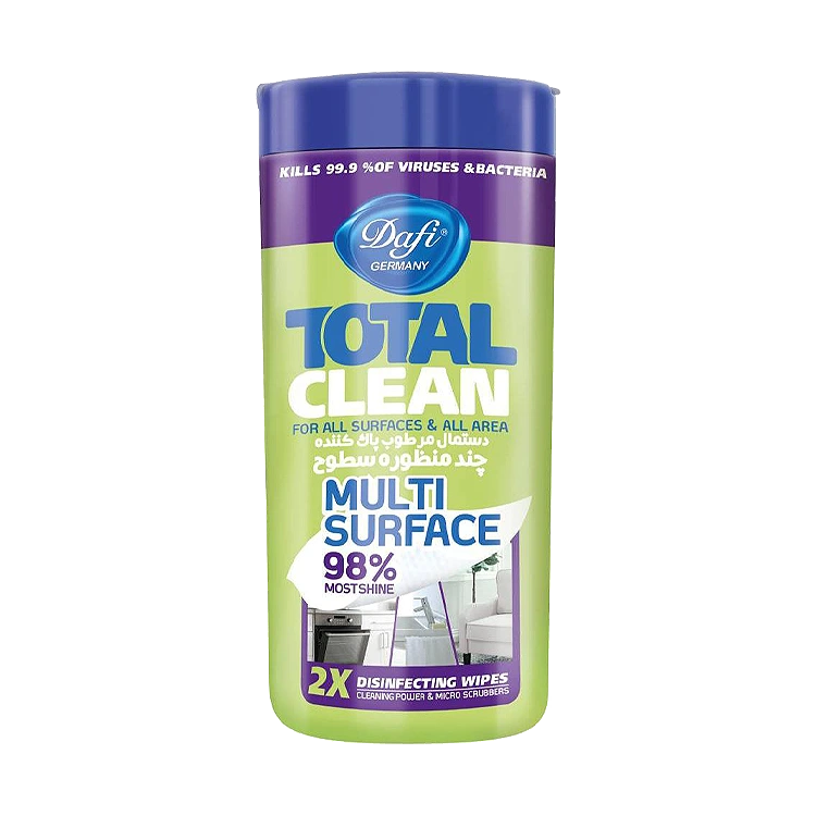 دستمال مرطوب پاک کننده چند منظوره سطوح دافی بسته 50 عددی