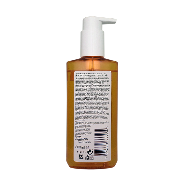 خرید ژل شستشوی صورت سالیسیلیک اسید 2 درصد نوتروژینا مدل Clear & Defend حجم 200 میلی لیتر