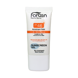 ژل ضد آفتاب بی رنگ انواع پوست فاربن SPF46 حجم 50 میلی لیتر