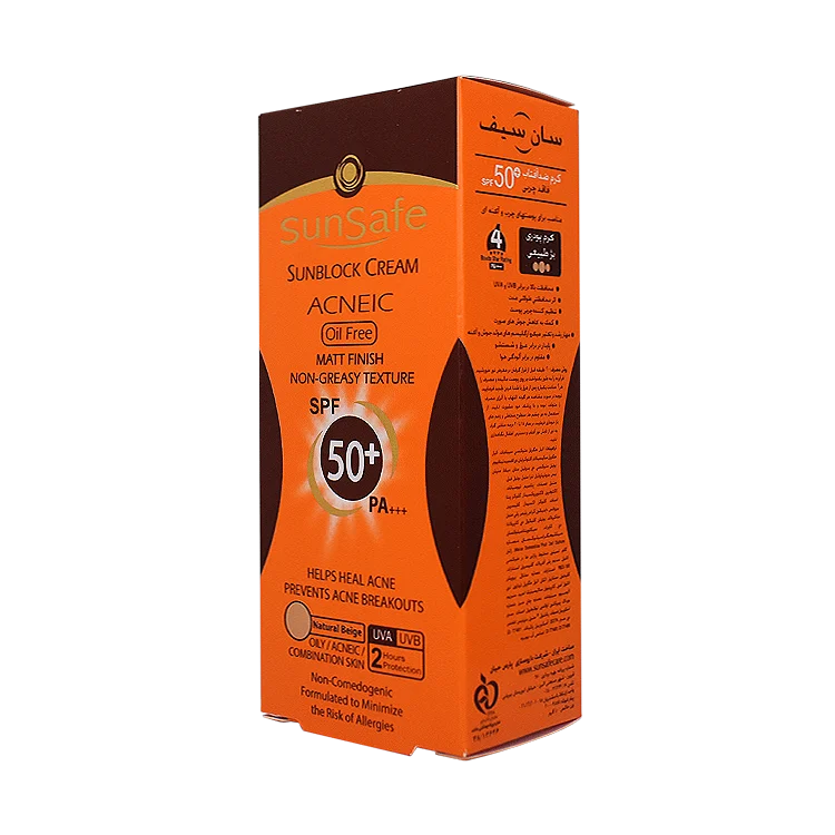 قیمت کرم ضد آفتاب رنگی بژ طبیعی پوست های چرب و آکنه ای سان سیف SPF50 حجم 50 میلی لیتر