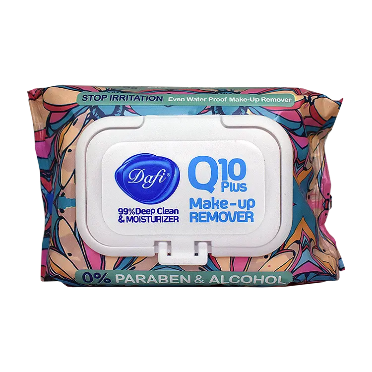 دستمال مرطوب پاک کننده آرایش چشم و صورت دافی مدل Stop Irritation بسته 50 عددی