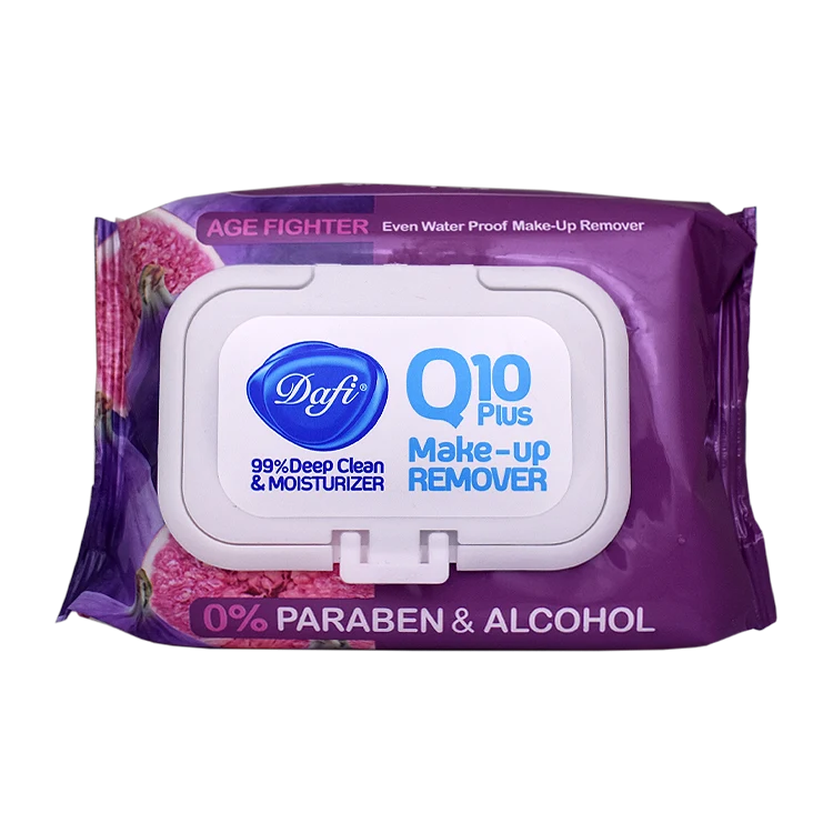 دستمال مرطوب پاک کننده آرایش چشم و صورت عصاره انجیر دافی مدل Age Fighter بسته 50 عددی