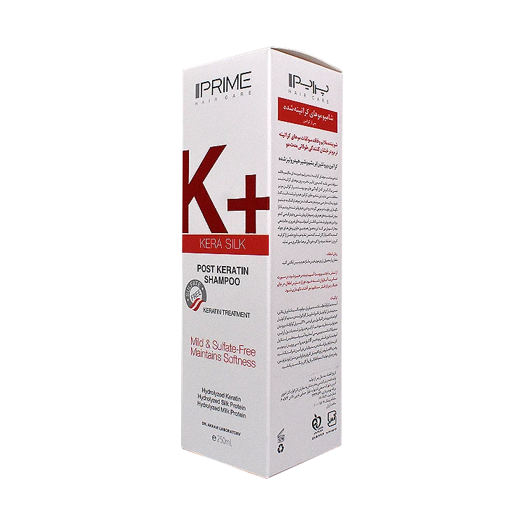 قیمت شامپو فاقد سولفات موهای کراتین شده پرایم مدل +K حجم 250 میلی لیتر