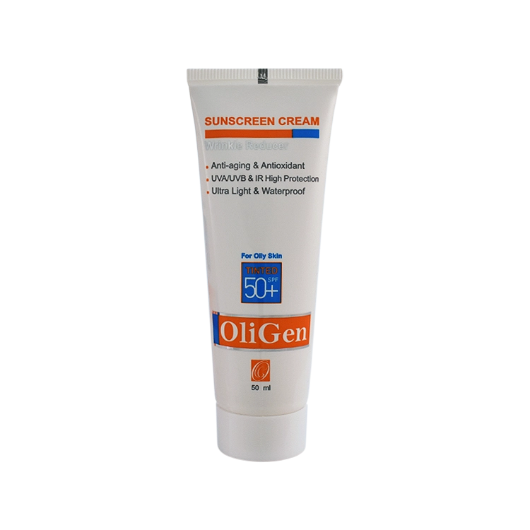 کرم ضد آفتاب و ضد چروک رنگی پوست چرب الی ژن SPF50 حجم 50 میلی لیتر