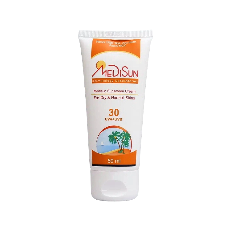 کرم ضد آفتاب بی رنگ پوست های خشک و معمولی مدیسان SPF30 حجم 50 میلی لیتر