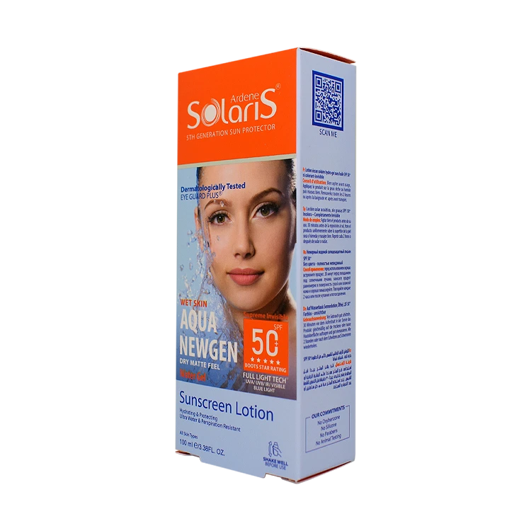 قیمت لوسیون ضد آفتاب بی رنگ فاقد چربی آکوا نیوژن آردن سولاریس SPF50 حجم 100 میلی لیتر