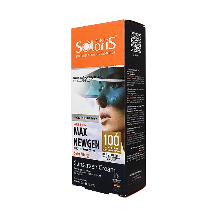 قیمت کرم ضد آفتاب بژ طبیعی پوست های حساس مکس نیوژن آردن سولاریس SPF100 حجم 100 میلی لیتر