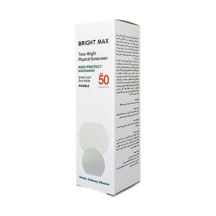 قیمت کرم ضد آفتاب فیزیکال بی رنگ انواع پوست برایت مکس SPF50 حجم 40 میلی لیتر