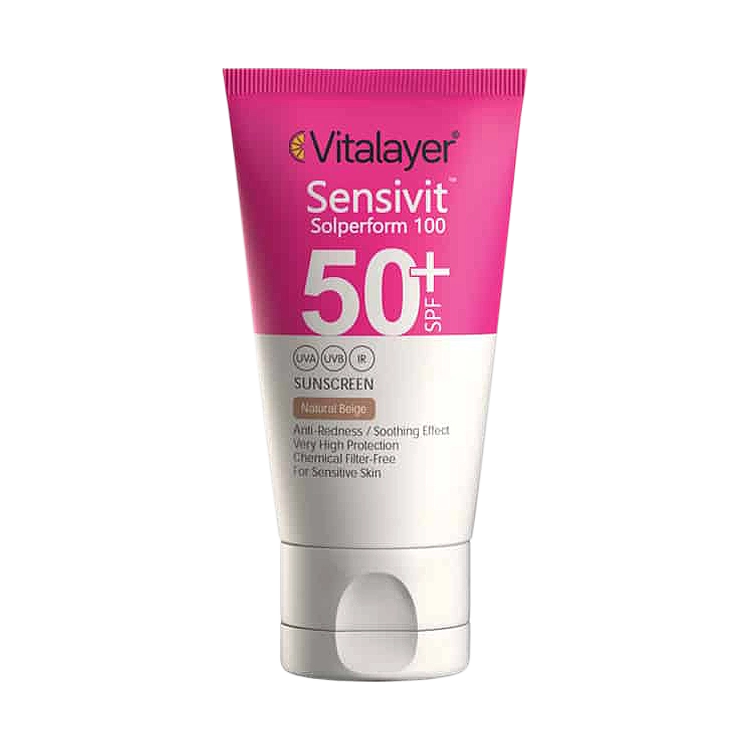 کرم ضد آفتاب پوست حساس بژ طبیعی سنسی ویت ویتالیر SPF50 حجم 50 میلی لیتر