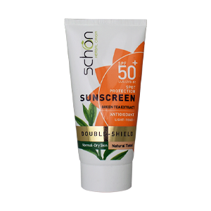 کرم ضد آفتاب رنگی طبیعی پوست های خشک و معمولی دابل شیلد شون SPF50 حجم 50 میلی لیتر