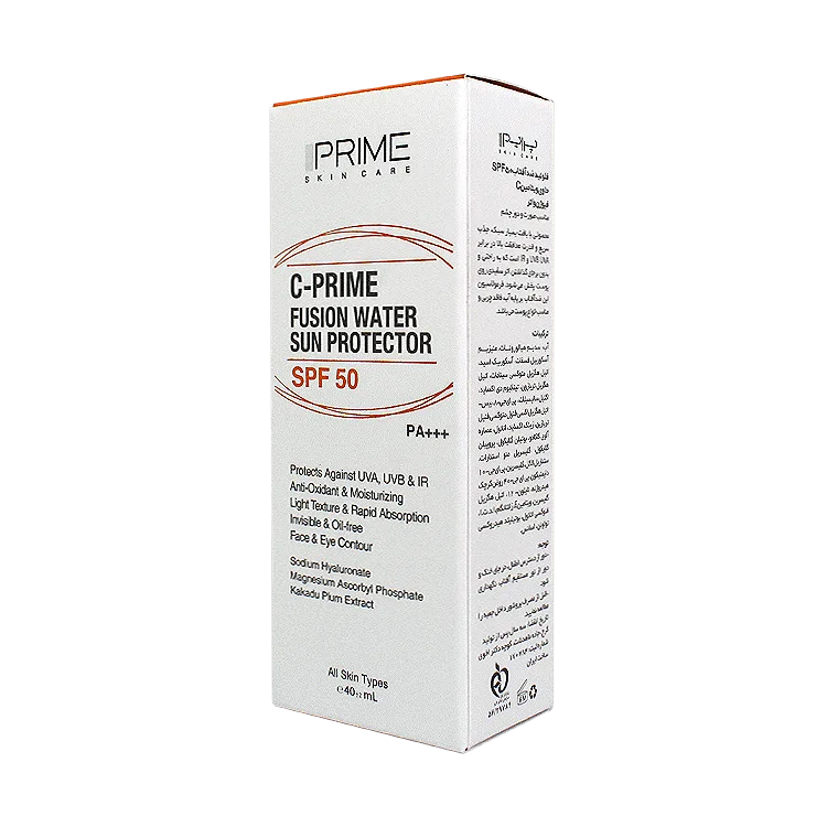 قیمت فلویید ضد آفتاب بی رنگ فیوژن واتر ویتامین سی پرایم SPF50 حجم 40 میلی لیتر