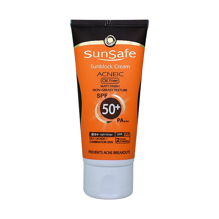 کرم ضد آفتاب رنگی بژ روشن پوست های چرب و آکنه ای سان سیف SPF50 حجم 50 میلی لیتر