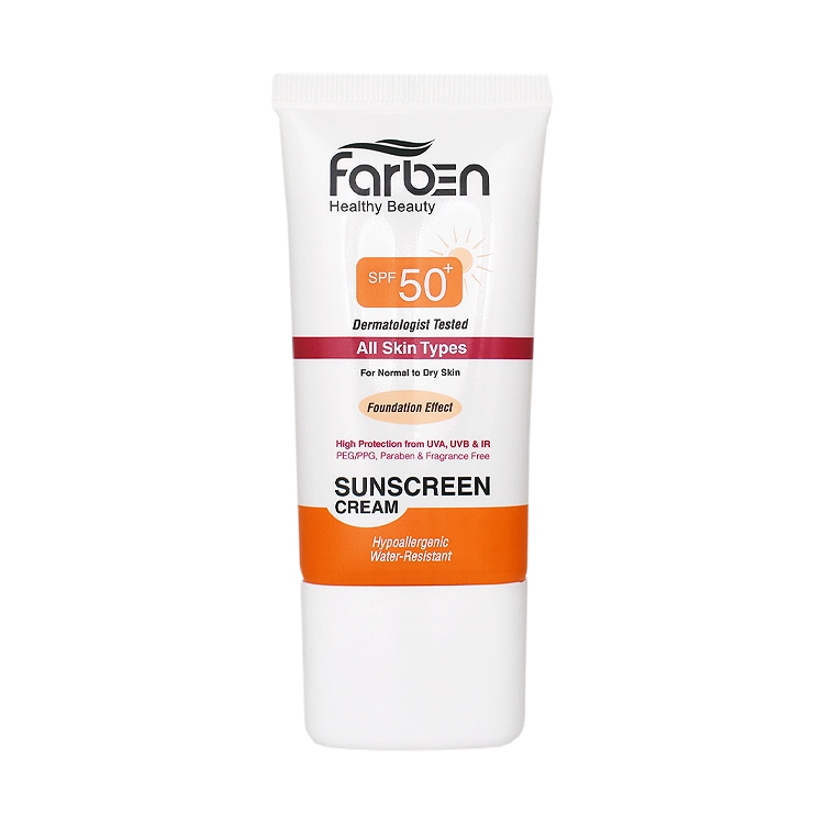 کرم ضد آفتاب بژ طبیعی انواع پوست فاربن SPF50 حجم 50 میلی لیتر