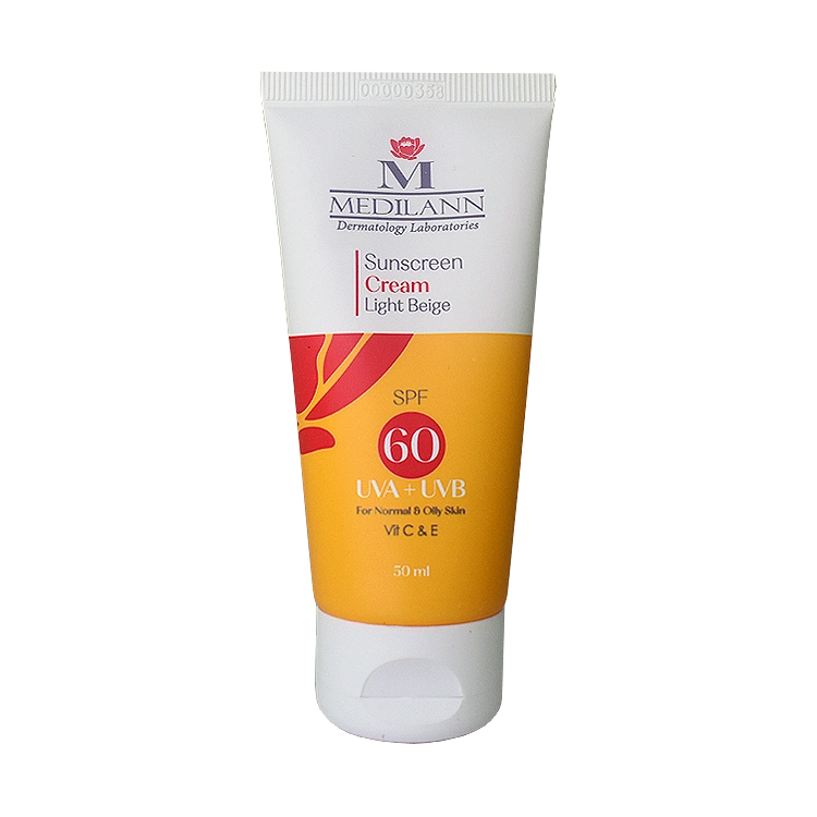 کرم ضد آفتاب بژ روشن پوست های معمولی تا چرب مدیلن SPF60 حجم 50 میلی لیتر