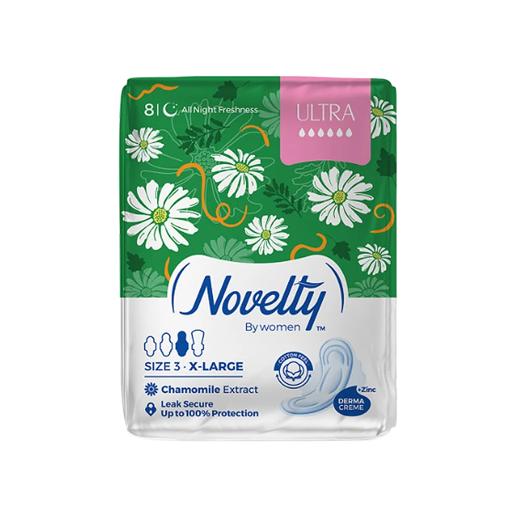 نوار بهداشتی بالدار پنبه ای ناولتی مدل Ultra سایز خیلی بزرگ بسته 8 عددی