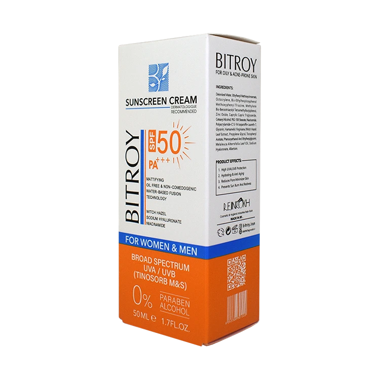 قیمت کرم ضد آفتاب بی رنگ پوست های مختلط و چرب بیتروی SPF50 حجم 50 میلی لیتر