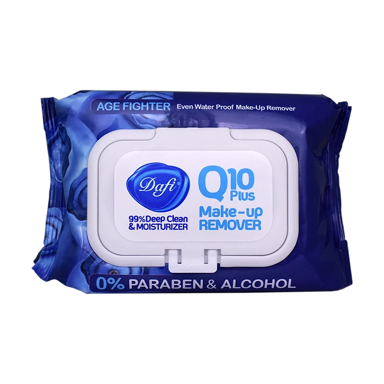 دستمال مرطوب پاک کننده آرایش چشم و صورت عصاره بلوبری دافی مدل Age Fighter بسته 50 عددی