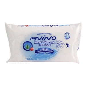 دستمال مرطوب پاک کننده دست و صورت نینو بسته 10 عددی