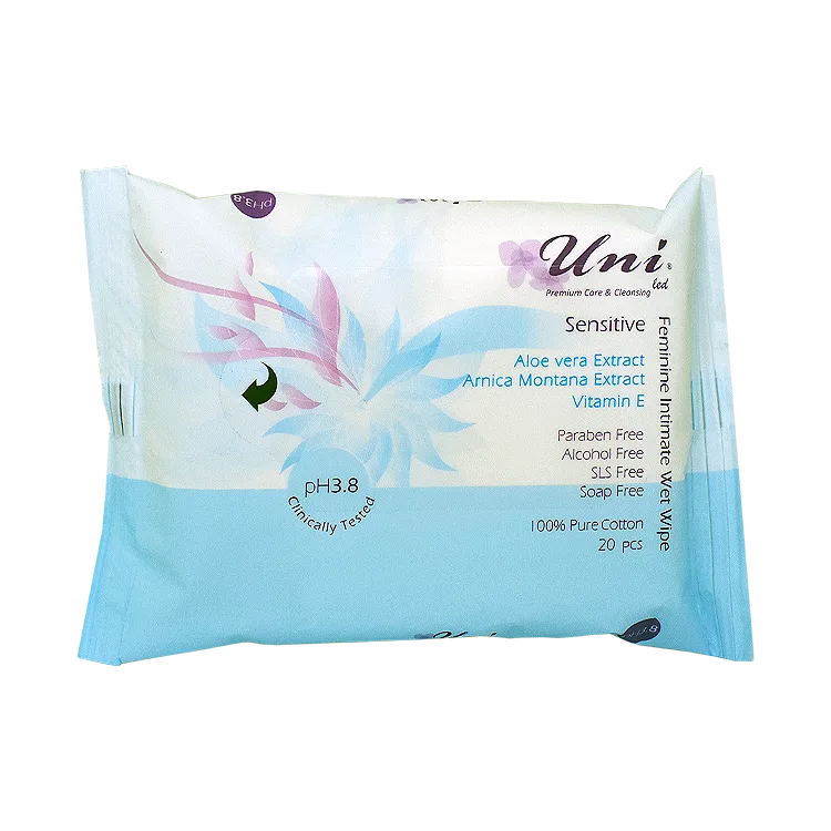 دستمال مرطوب بهداشتی بانوان حساس یونی لد بسته 20 عددی