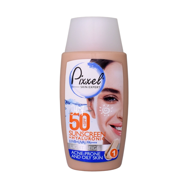 کرم ضد آفتاب بژ روشن پوست های چرب و جوش دار پیکسل SPF50 حجم 50 میلی لیتر