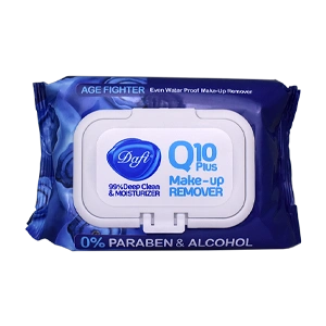 دستمال مرطوب پاک کننده آرایش چشم و صورت عصاره بلوبری دافی مدل Age Fighter بسته 50 عددی