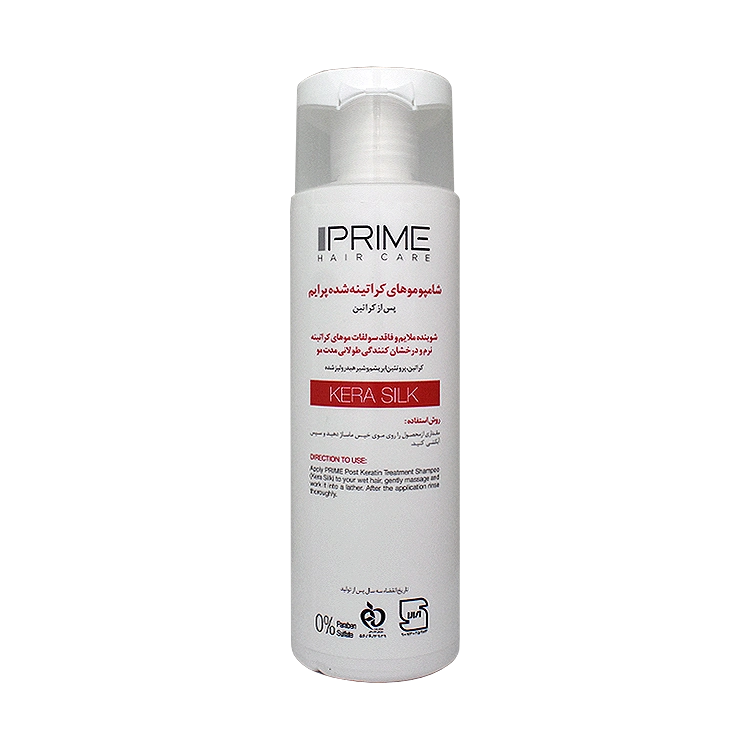 خرید شامپو فاقد سولفات موهای کراتین شده پرایم مدل +K حجم 250 میلی لیتر