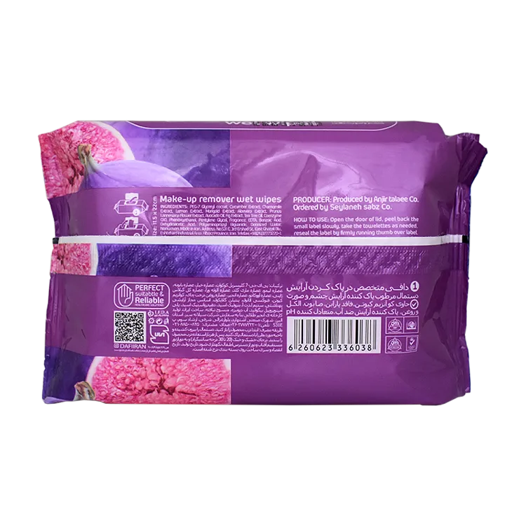 خرید دستمال مرطوب پاک کننده آرایش چشم و صورت عصاره انجیر دافی مدل Age Fighter بسته 50 عددی