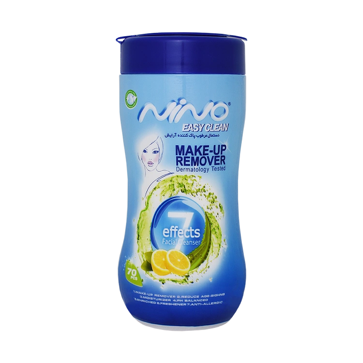 دستمال مرطوب پاک کننده آرایش هفت کاره نینو بسته 70 عددی