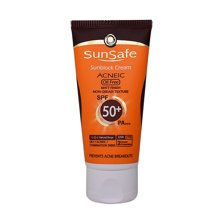 کرم ضد آفتاب رنگی بژ طبیعی پوست های چرب و آکنه ای سان سیف SPF50 حجم 50 میلی لیتر
