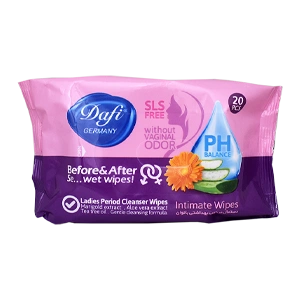 دستمال مرطوب بهداشتی بانوان دافی بسته 20 عددی