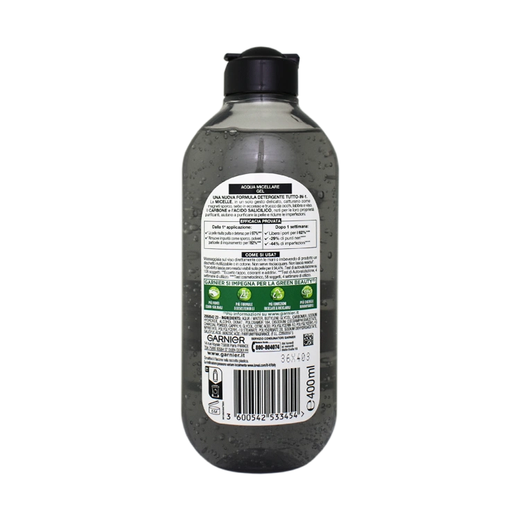 خرید ژل میسلار پاک کننده آرایش زغال فعال گارنیه حجم 400 میلی لیتر