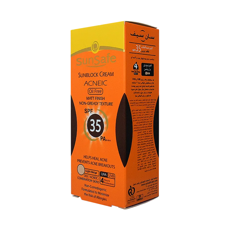 قیمت کرم ضد آفتاب رنگی بژ روشن پوست های چرب و آکنه ای سان سیف SPF35 حجم 50 میلی لیتر