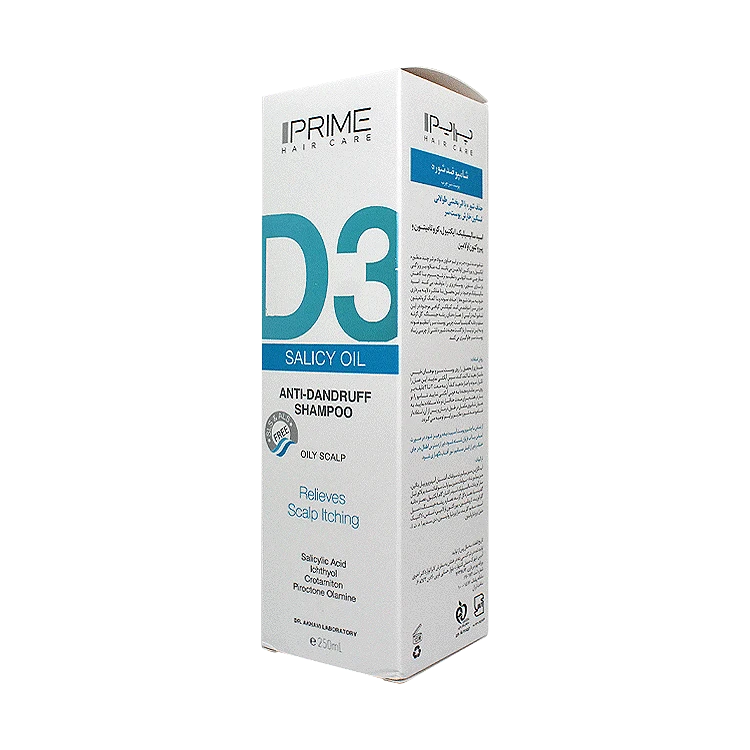 قیمت شامپو ضد شوره پوست سر چرب پرایم مدل D3 حجم 250 میلی لیتر