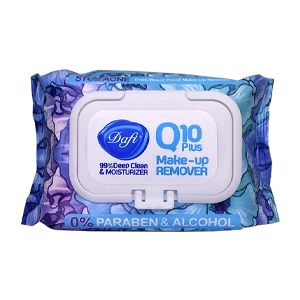 دستمال مرطوب پاک کننده آرایش چشم و صورت پوست های چرب دافی مدل Stop Acne بسته 50 عددی