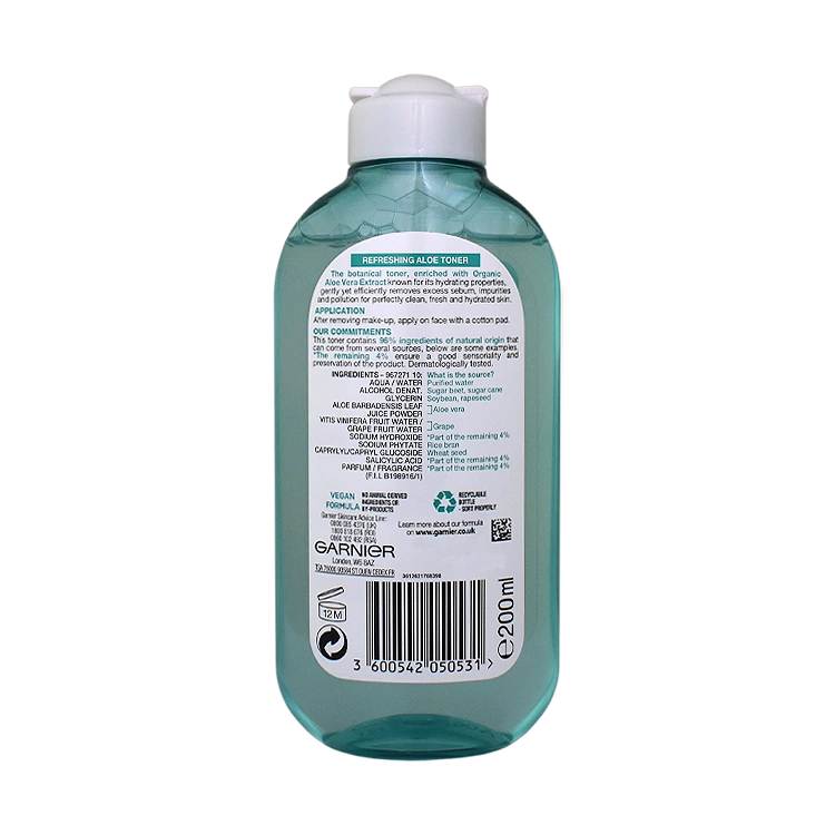 خرید تونر پوست های معمولی و مختلط آلوئه ورا گارنیه حجم 200 میلی لیتر